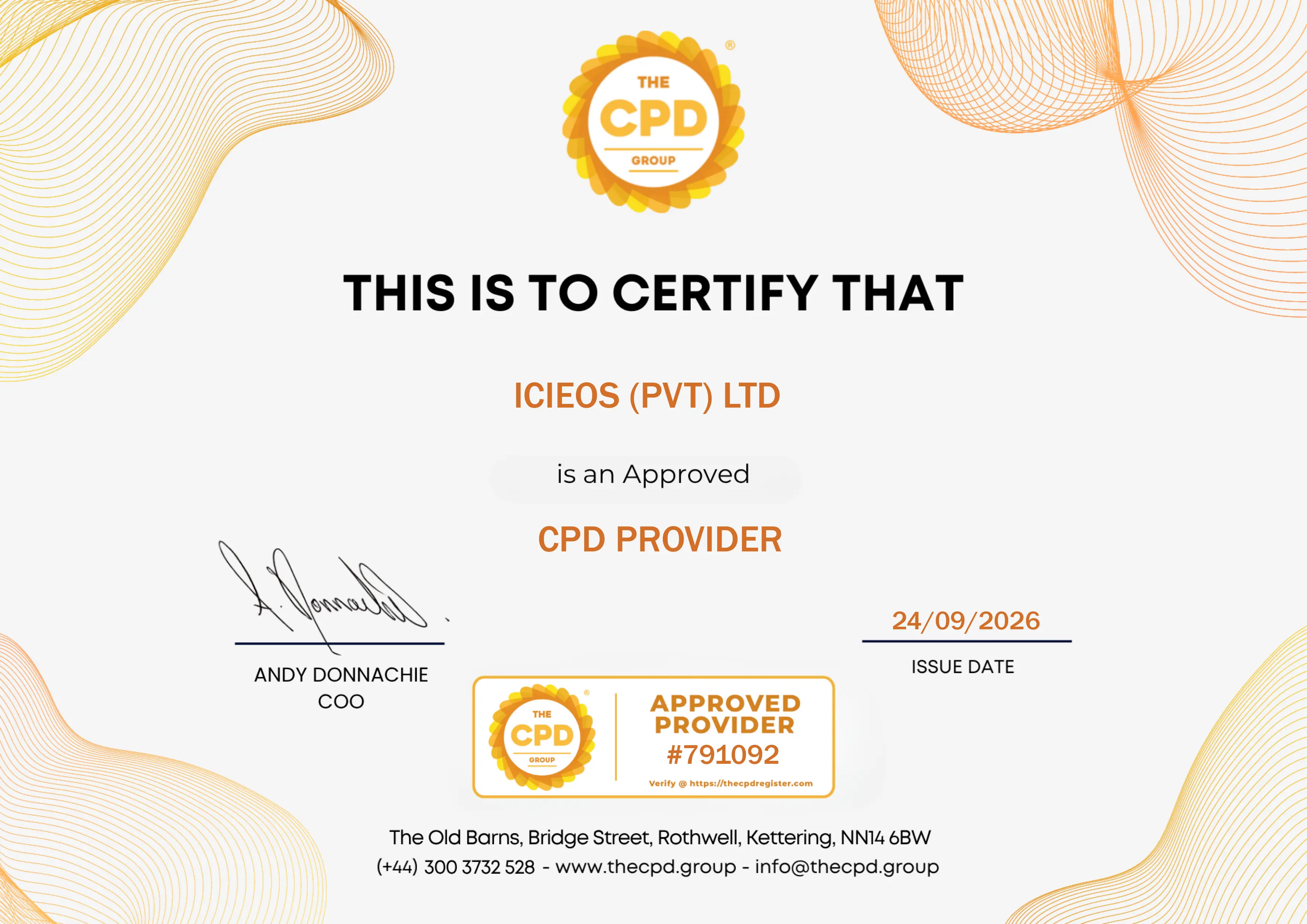 ICIEOS (Pvt) Ltd CPD Provider Certificate